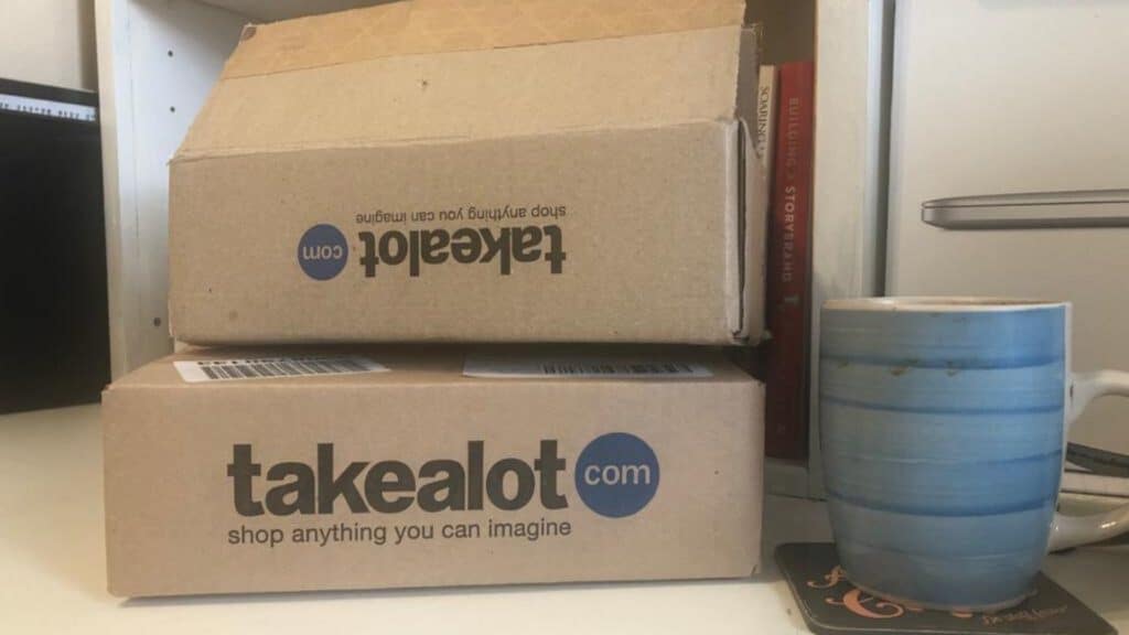 Takealot boxes on a desk